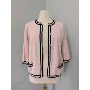 Chaps Cardigan Sweater Navy Blue Pink Button Up 1X